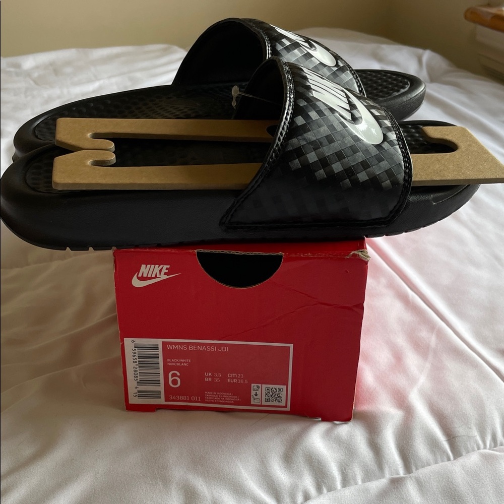Nike Black Checkered Slide Sandals
